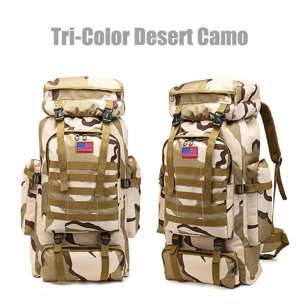 MROYALE™ 80L Outdoor Tactical Bugout Army Molle Rucksack Hiking Backpack tactical bag MRoyale™ Tri-Color Desert Camo 