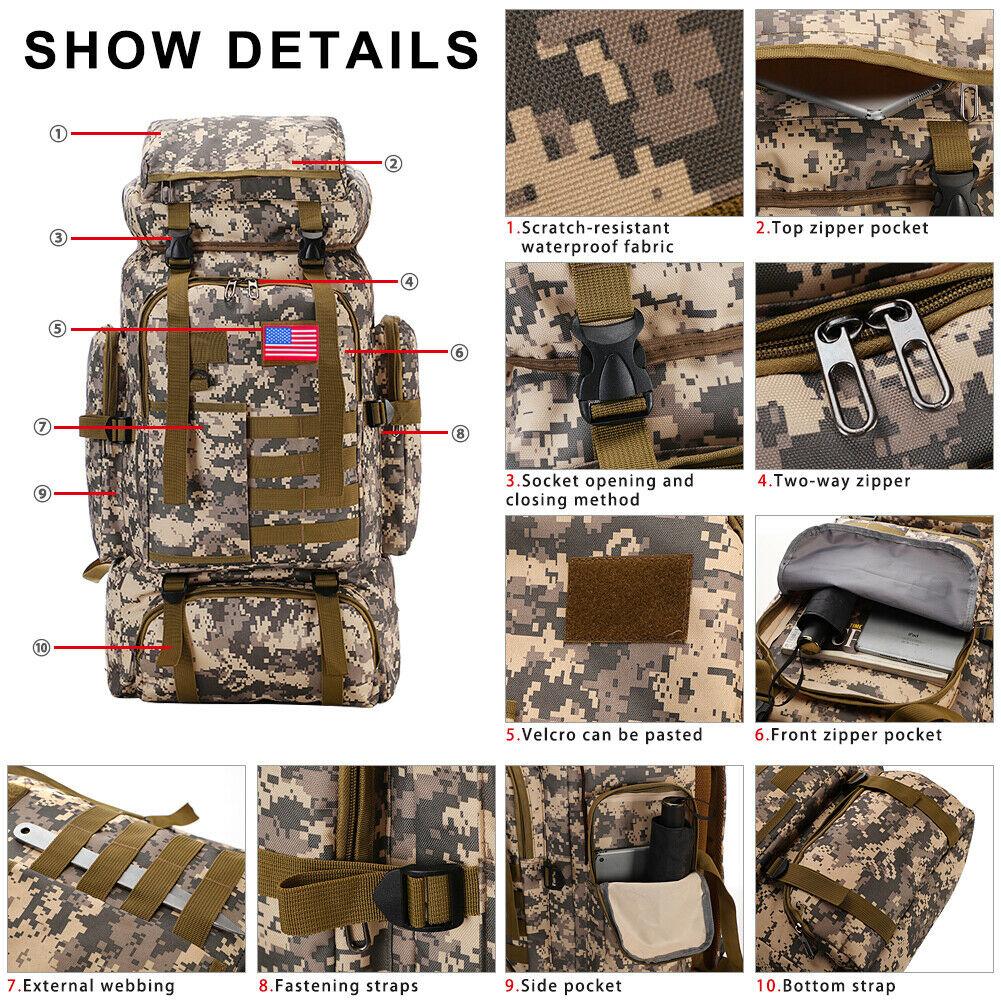 MROYALE™ 80L Outdoor Tactical Bugout Army Molle Rucksack Hiking Backpack tactical bag MRoyale™ 