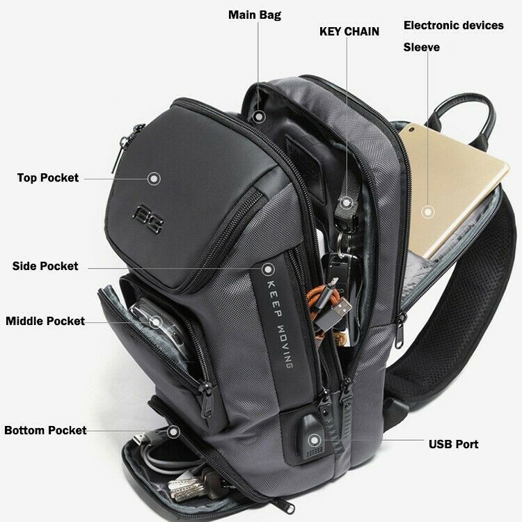 MROYALE BG™ Mini Sling Anti-Theft USB Men&#39;s Chest Crossbody Small Backpack sling chest bag MRoyale™ Fashion 