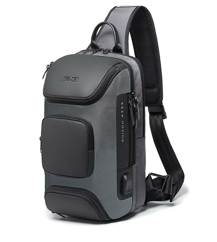 MROYALE BG™ Mini Sling Anti-Theft USB Men's Chest Crossbody Small Backpack sling chest bag MRoyale™ Fashion Gray 