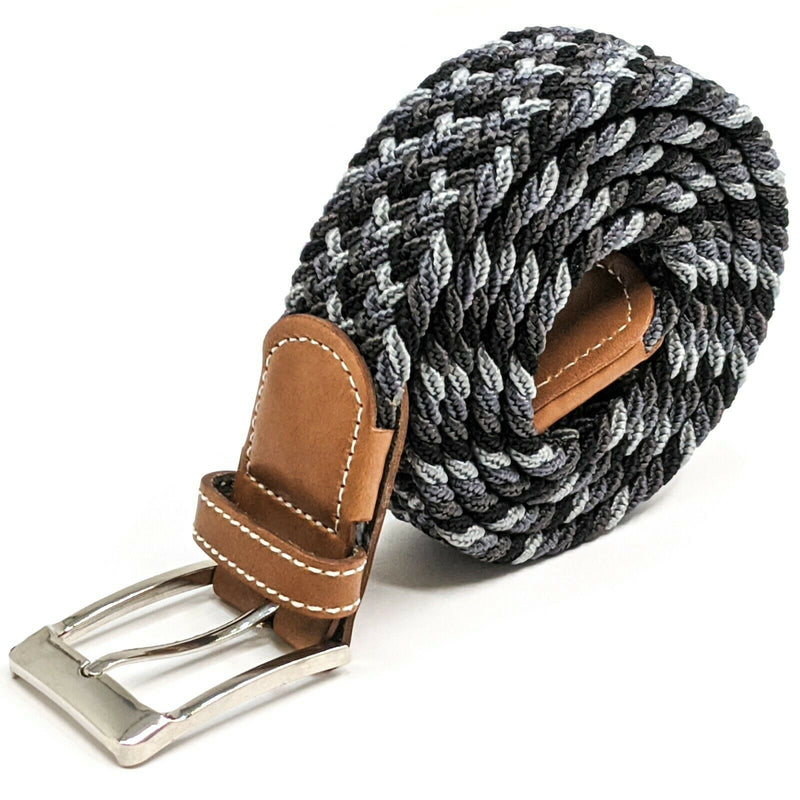 MROYALE™ Braided Canvas Belt | Elastic Stretch, Woven Fabric Men's Belt w/ Metal Buckle mens belts MRoyale™ Black-Grey-Light_Grey S (28-32) 