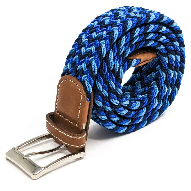 MROYALE™ Braided Canvas Belt | Elastic Stretch, Woven Fabric Men's Belt w/ Metal Buckle mens belts MRoyale™ Navy-Blue-Light_Blue M (32-36) 