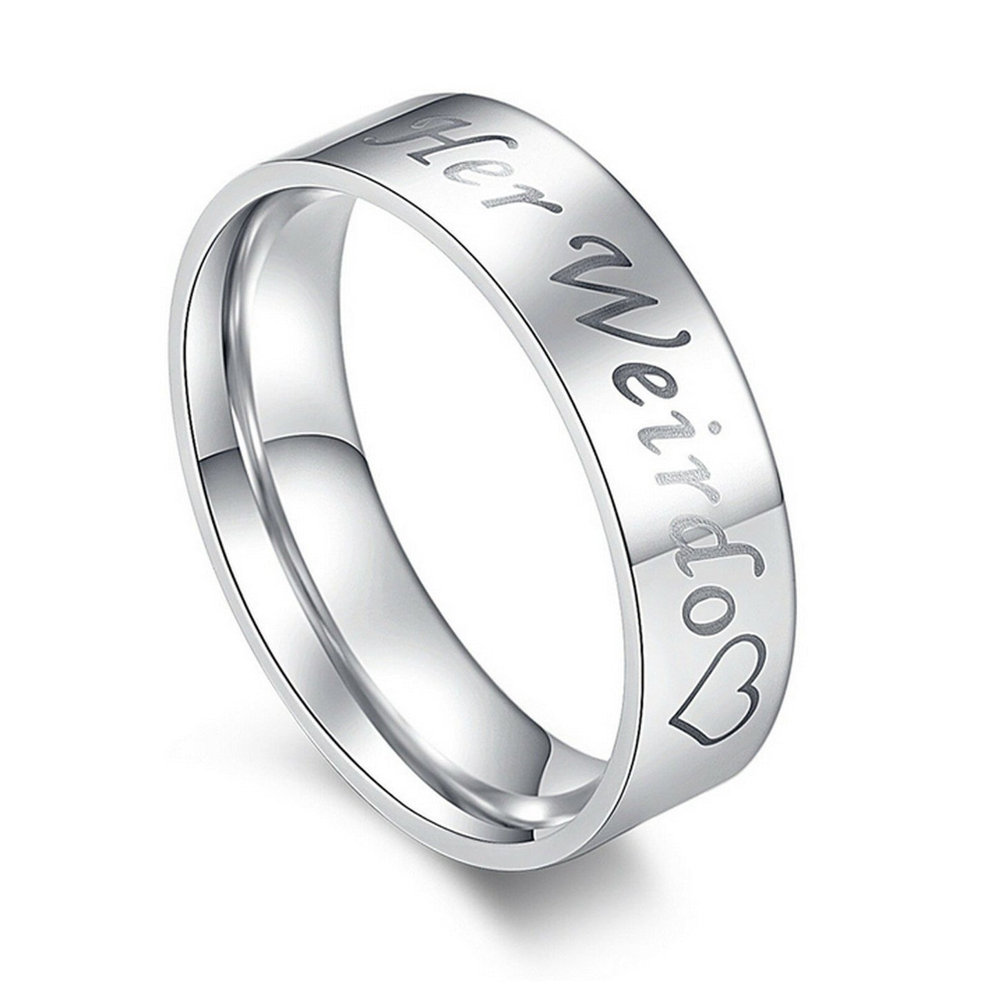 MRoyale™ Couple's Matching Stainless Steel 'His Crazy/Her Weirdo' Wedding Band Ring men's ring MRoyale™ Fashion Silver Men's Ring (Her Weirdo) 4