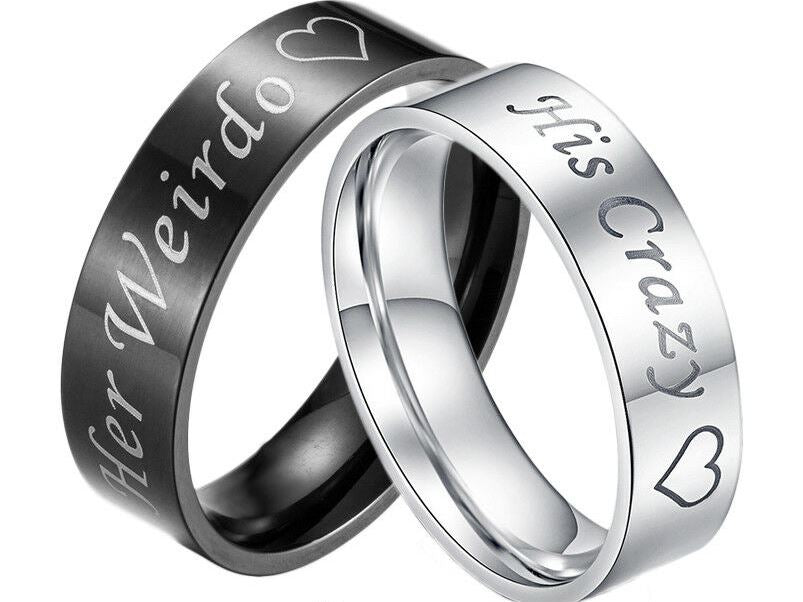 MRoyale™ Couple's Matching Stainless Steel 'His Crazy/Her Weirdo' Wedding Band Ring men's ring MRoyale™ Fashion 