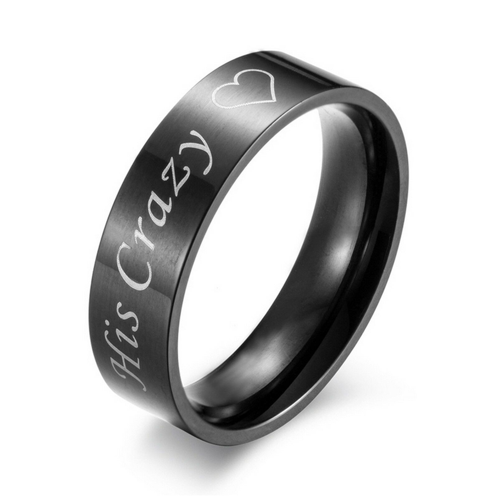 MRoyale™ Couple's Matching Stainless Steel 'His Crazy/Her Weirdo' Wedding Band Ring men's ring MRoyale™ Fashion Black Women's Ring (His Crazy) 4