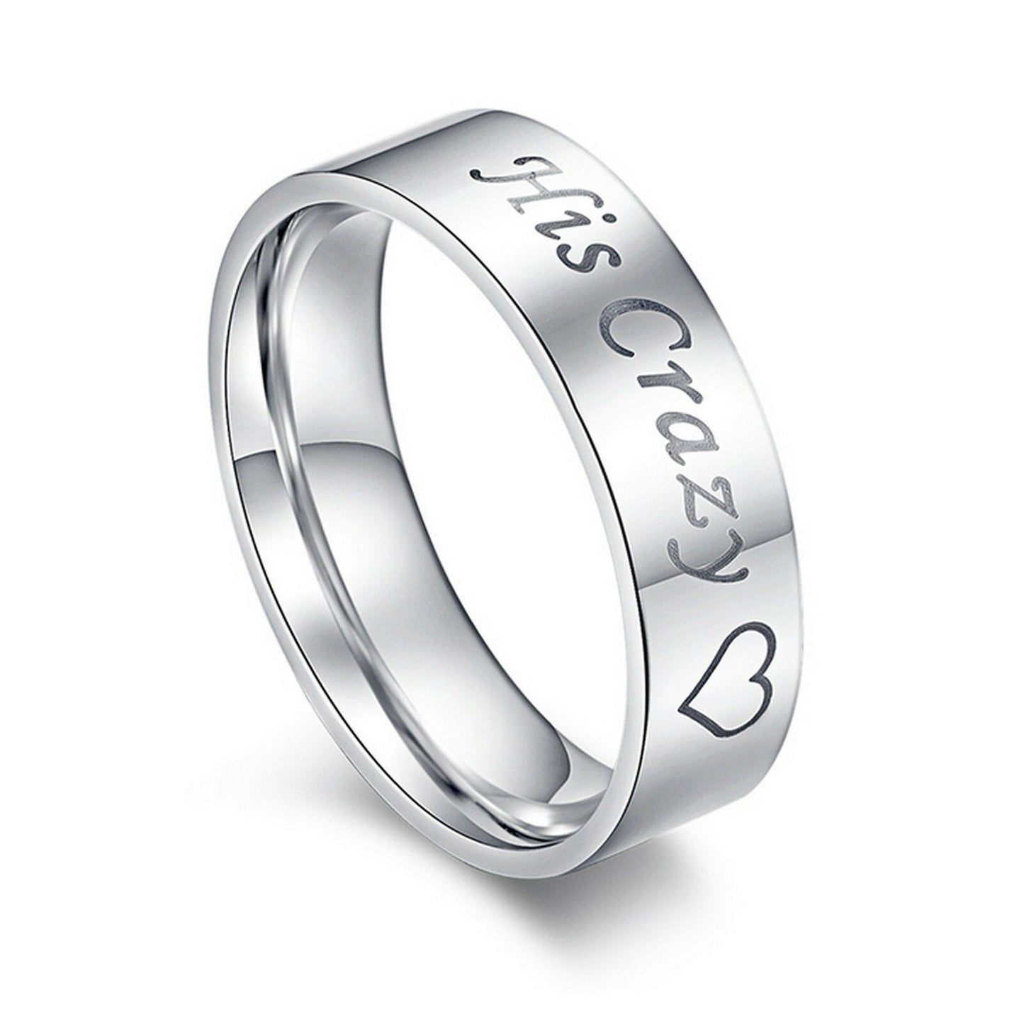 MRoyale™ Couple's Matching Stainless Steel 'His Crazy/Her Weirdo' Wedding Band Ring men's ring MRoyale™ Fashion Silver Women's Ring (His Crazy) 4