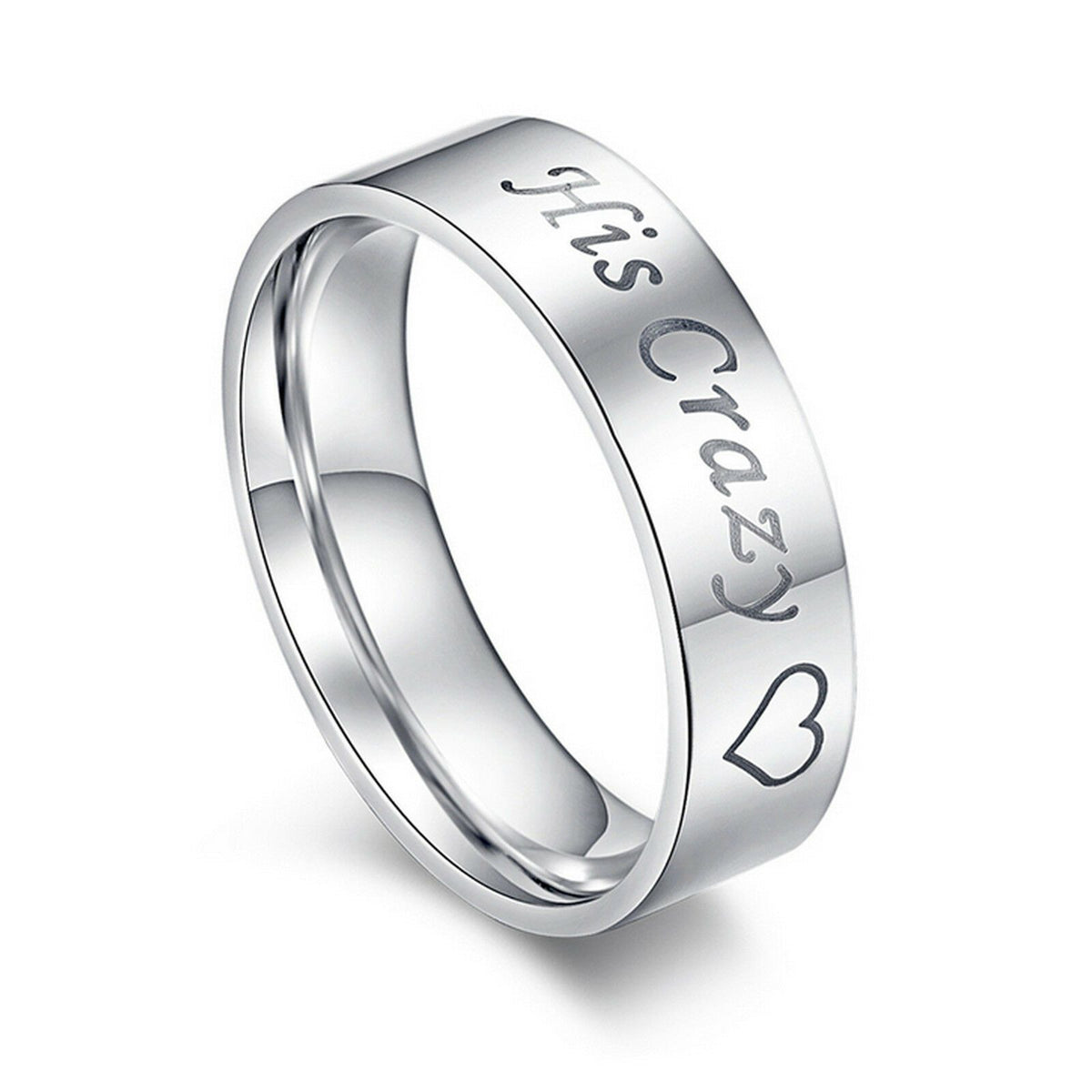 MRoyale™ Couple's Matching Stainless Steel 'His Crazy/Her Weirdo' Wedding Band Ring men's ring MRoyale™ Fashion Silver Women's Ring (His Crazy) 4