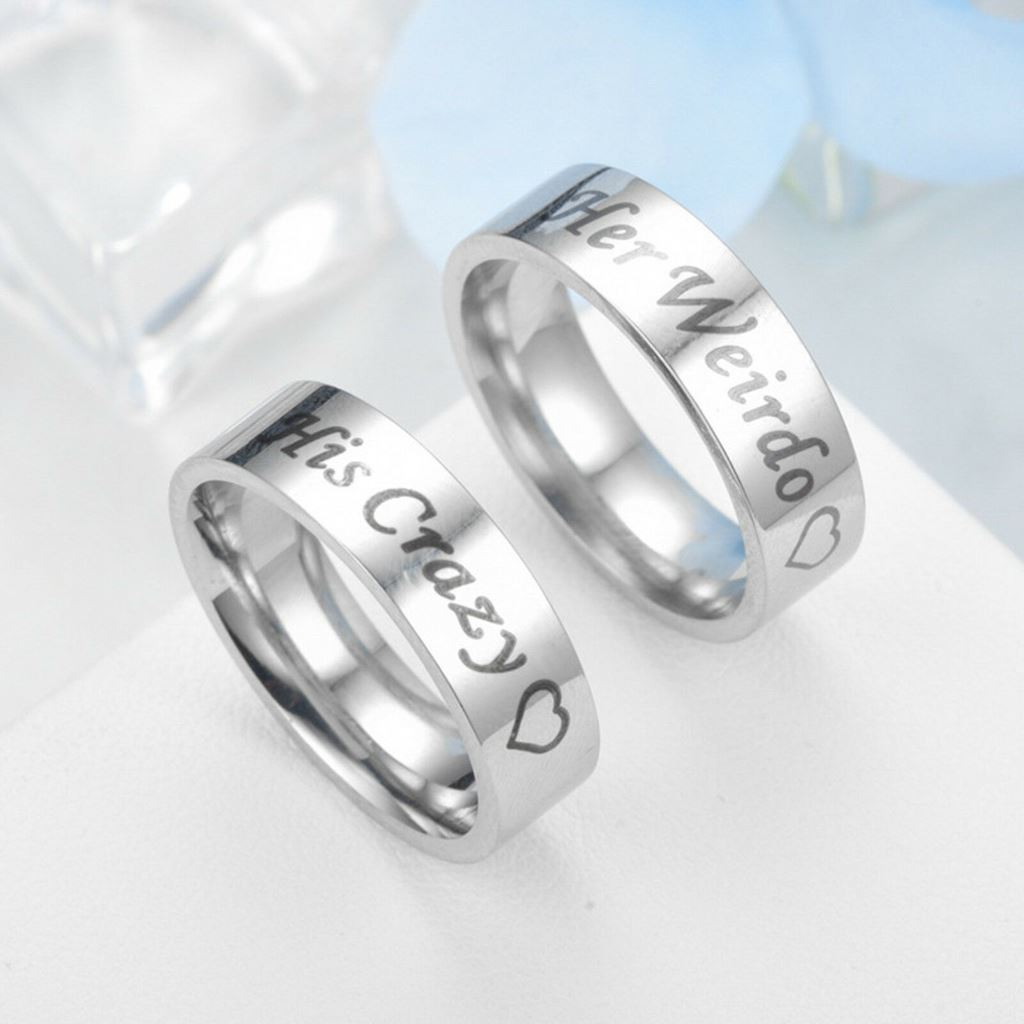 MRoyale™ Couple's Matching Stainless Steel 'His Crazy/Her Weirdo' Wedding Band Ring men's ring MRoyale™ Fashion 