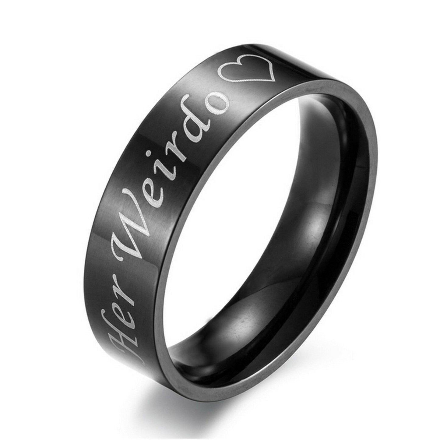 MRoyale™ Couple's Matching Stainless Steel 'His Crazy/Her Weirdo' Wedding Band Ring men's ring MRoyale™ Fashion Black Men's Ring (Her Weirdo) 4