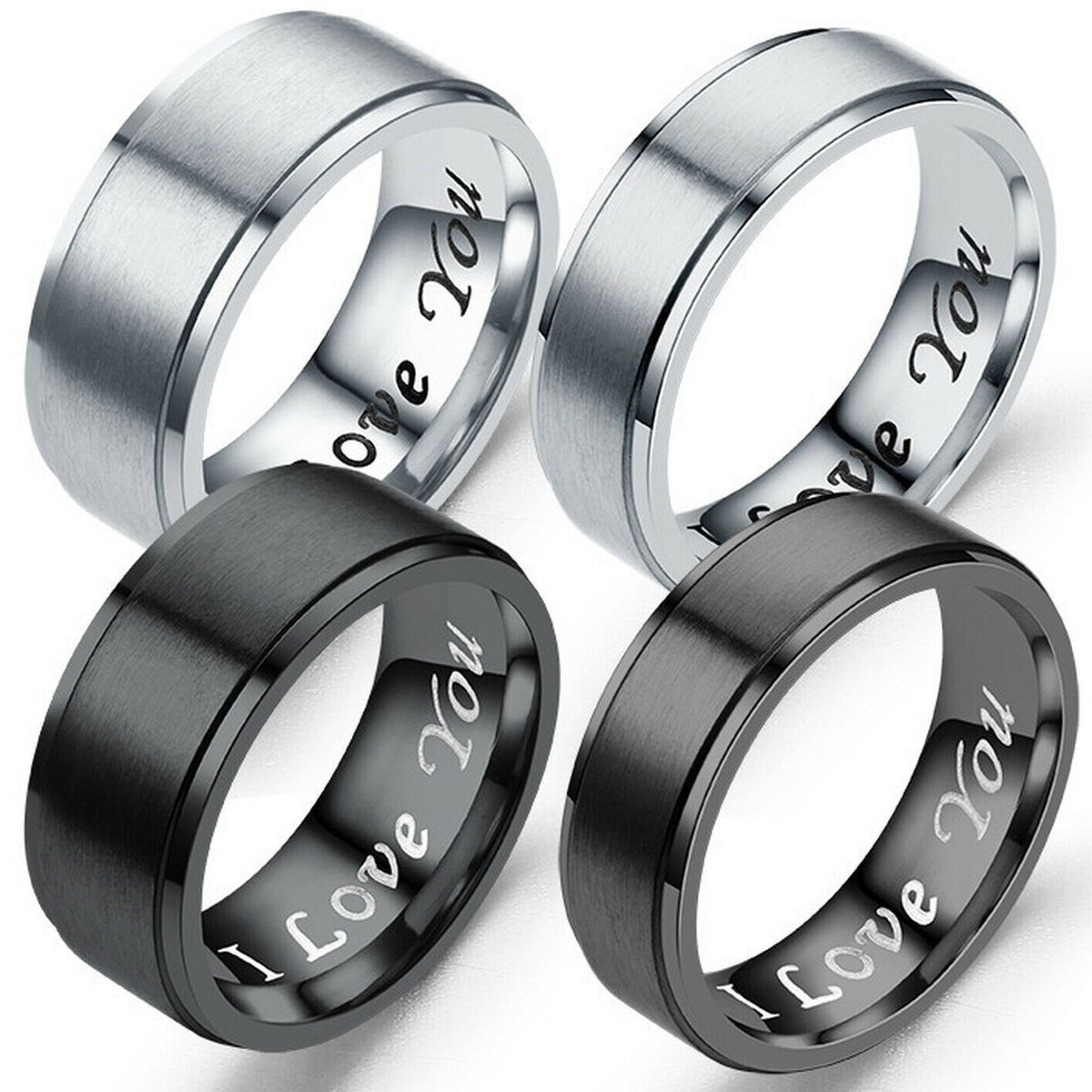 MRoyale™ Couple&#39;s Matching Stainless Steel &#39;I Love You&#39; Wedding Band Ring men&#39;s ring MRoyale™ Fashion 