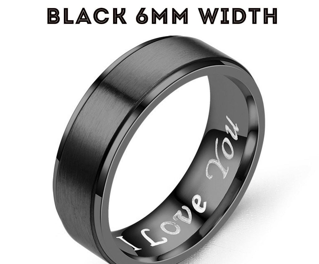 MRoyale™ Couple&#39;s Matching Stainless Steel &#39;I Love You&#39; Wedding Band Ring men&#39;s ring MRoyale™ Fashion 5 Black 6mm 