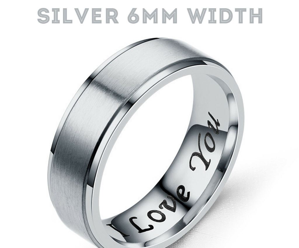 MRoyale™ Couple&#39;s Matching Stainless Steel &#39;I Love You&#39; Wedding Band Ring men&#39;s ring MRoyale™ Fashion 5 Silver 6mm 