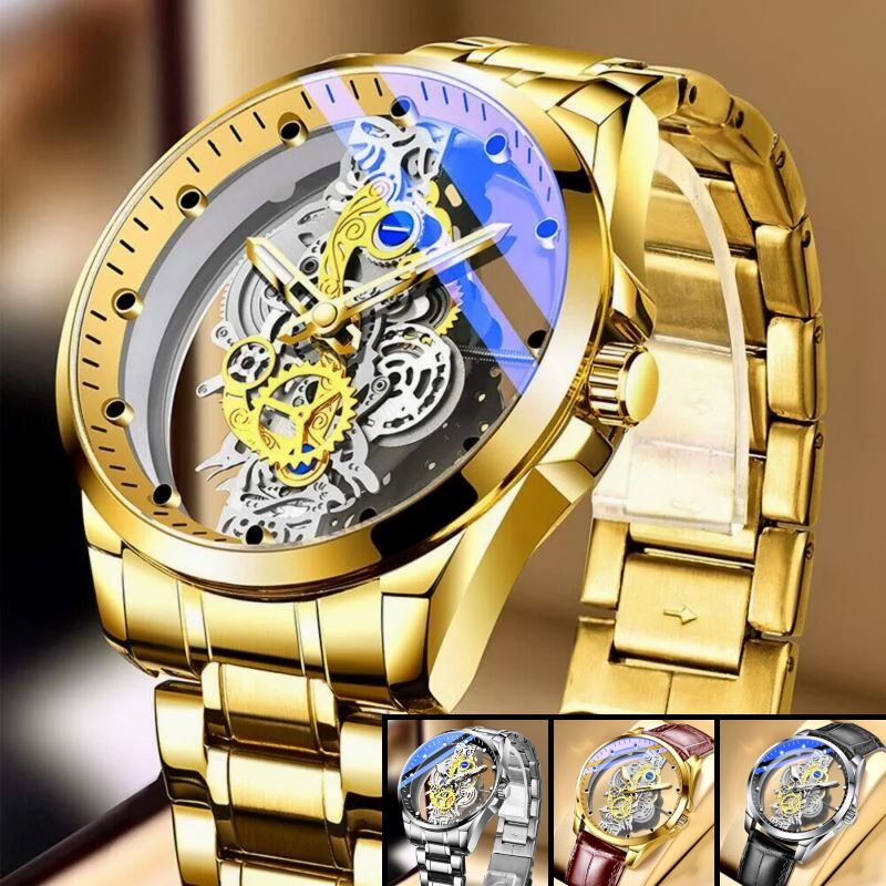 MRoyale™ Hollow Skeleton Stainless Steel Men's Watch: Quartz, Luxury Wristwatch wristwatches MRoyale™ Gold 
