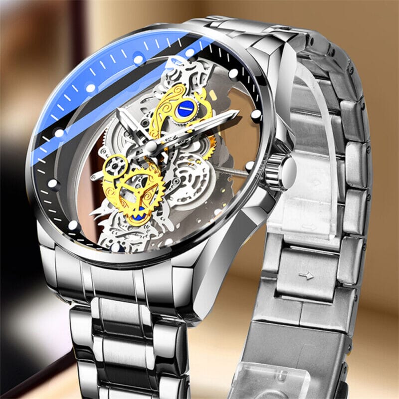 MRoyale™ Hollow Skeleton Stainless Steel Men's Watch: Quartz, Luxury Wristwatch wristwatches MRoyale™ Silver 