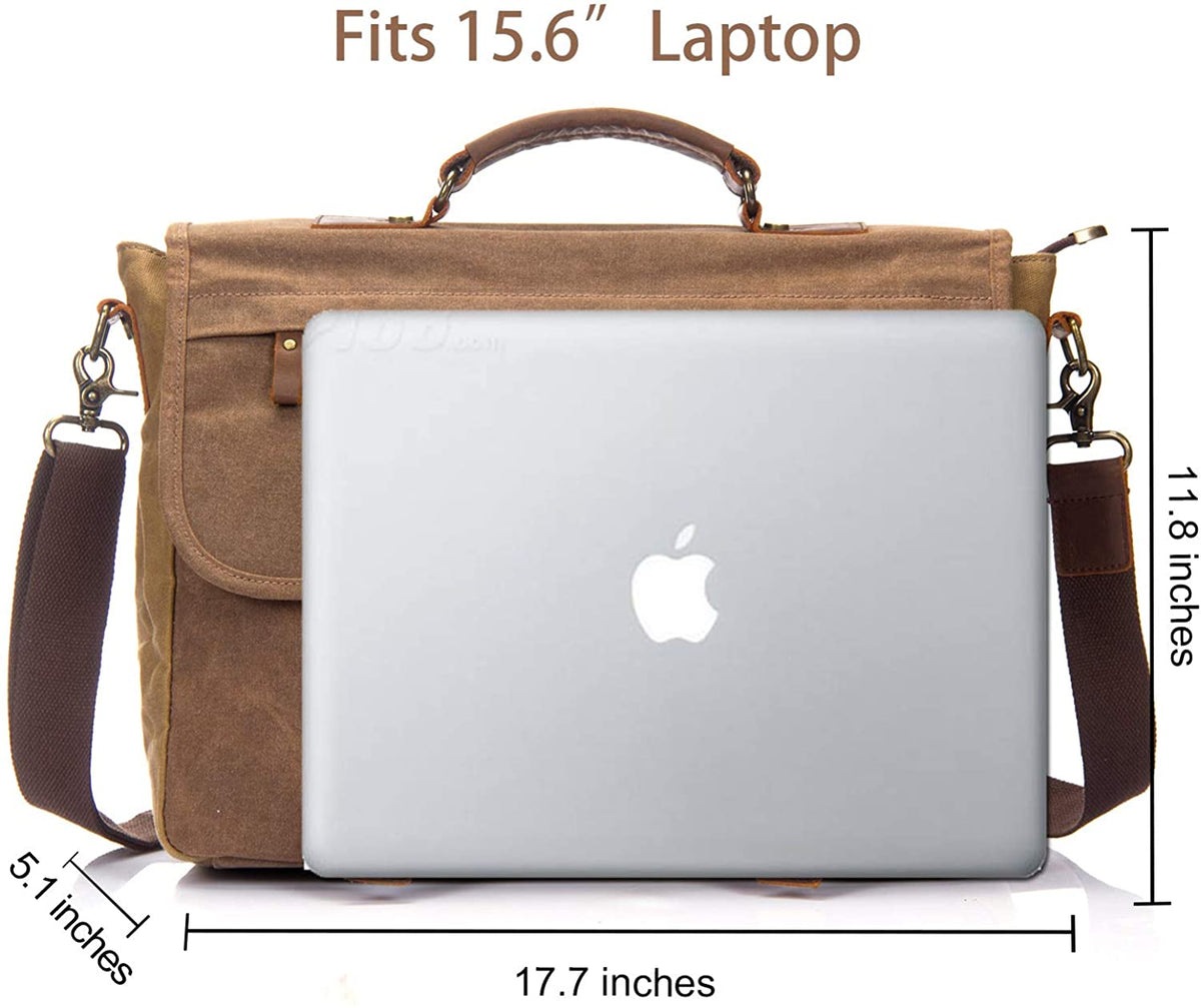 MROYALE™ Vintage Waxed Canvas/Leather 15.6&quot; Laptop Crossbody Messenger Briefcase Messenger Bag MRoyale™ Fashion 