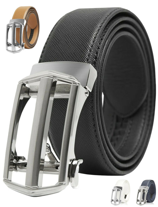 MRoyale™ Leather Ratchet Belt | Men's 1.3" Wide Automatic Slide Buckle | Brushed Nickle mens belts MRoyale™ Black 32/34 