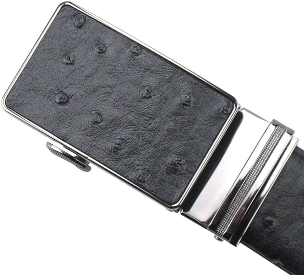 MRoyale™ Leather Ratchet Belt | Ostrich Grain | Men&#39;s 35mm Automatic Slide Buckle mens belts MRoyale™ Ostrich Black 31&quot;-37&quot; 