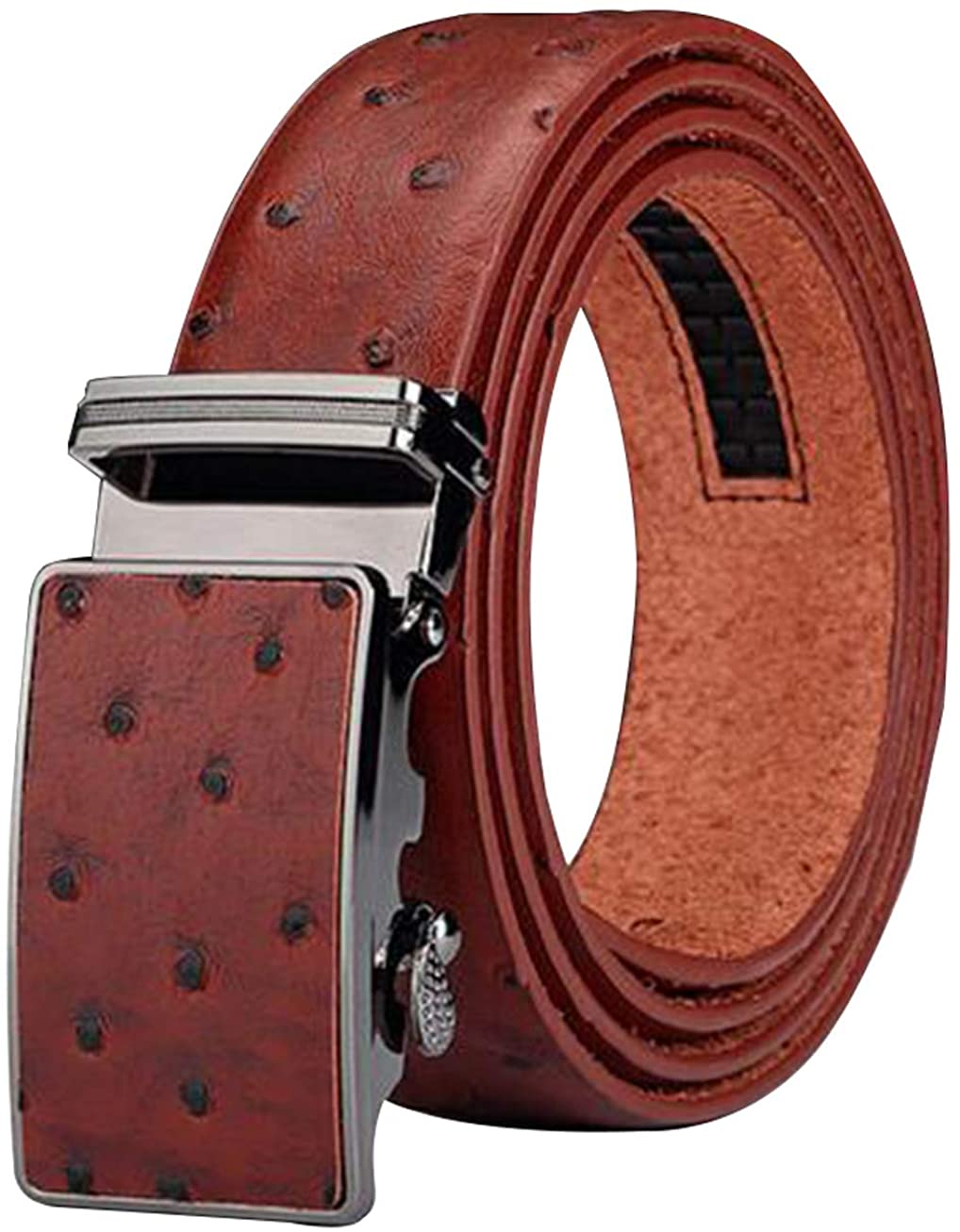 MRoyale™ Leather Ratchet Belt | Ostrich Grain | Men's 35mm Automatic Slide Buckle mens belts MRoyale™ Ostrich Brown 31"-37" 