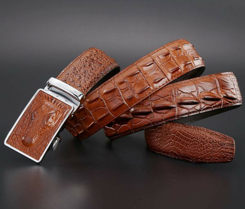 MROYALE™ Faux Alligator Skin Embossed Leather Ratchet Belt | Men&#39;s Crocodile Automatic Buckle mens belts MRoyale™ 