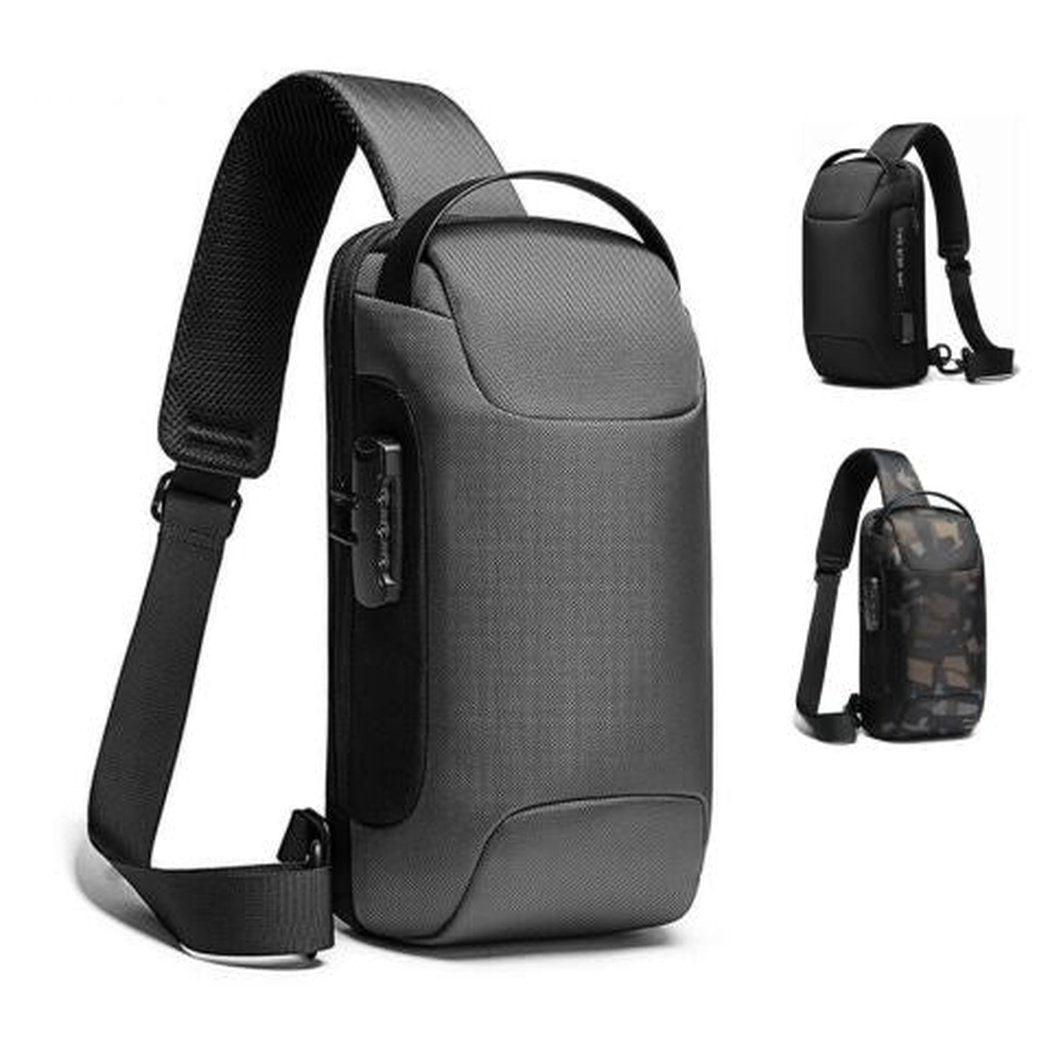 MROYALE™ Mini Sling Anti-Theft Lock USB Men&#39;s Chest Crossbody Small Backpack sling chest bag MRoyale™ Fashion Gray 