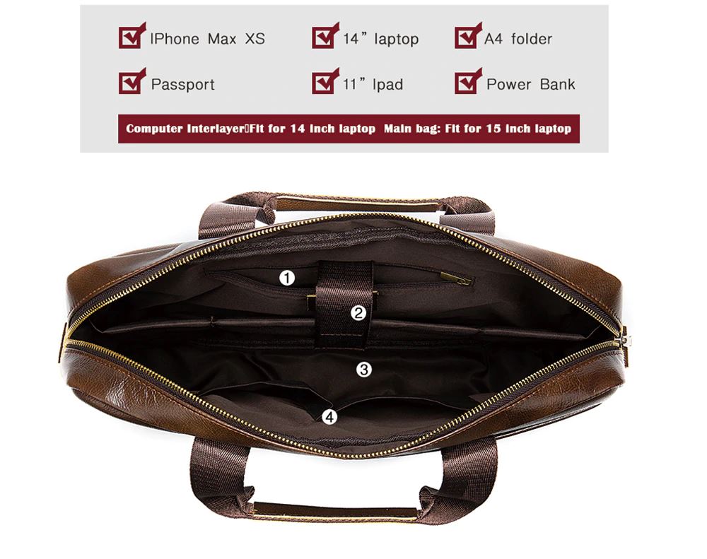 MROYALE™ Men's Briefcase Leather Messenger 14"/15" Laptop Crossbody Bag Messenger Bag MRoyale™ Fashion 