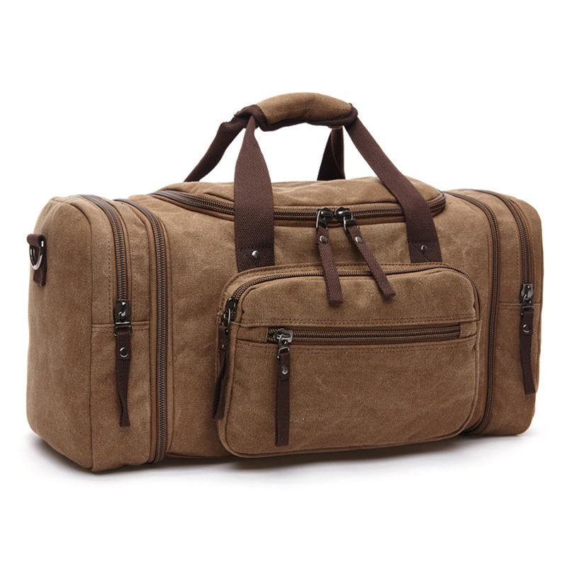 MRoyale™ Men's Canvas Expansion Duffle Weekend Travel Bag Duffle Travel Bag MRoyale™ Fashion Coffee Brown 