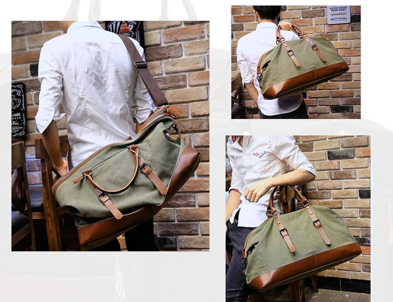 MRoyale™ Men&#39;s Canvas Leather Accent Duffle Weekend Travel Bag Duffle Travel Bag MRoyale™ Fashion 