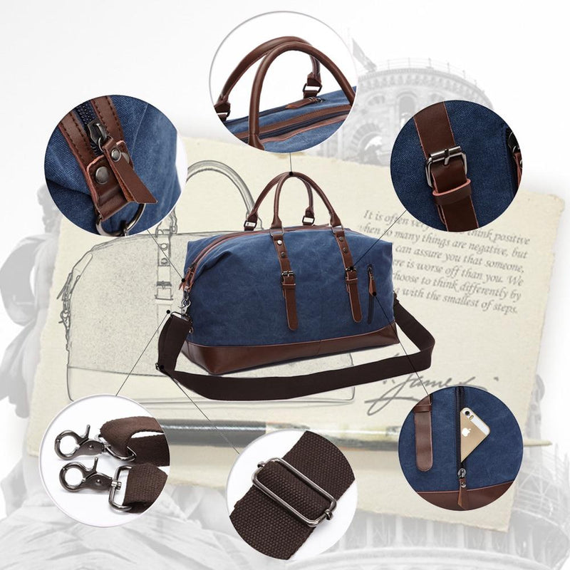 MRoyale™ Men&#39;s Canvas Leather Accent Duffle Weekend Travel Bag Duffle Travel Bag MRoyale™ Fashion 