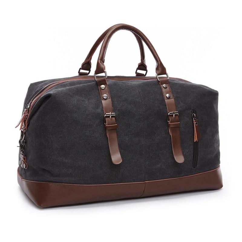 MRoyale™ Men's Canvas Leather Accent Duffle Weekend Travel Bag Duffle Travel Bag MRoyale™ Fashion Black 