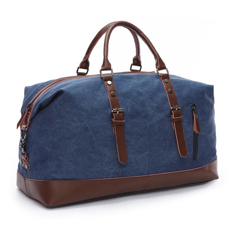 MRoyale™ Men's Canvas Leather Accent Duffle Weekend Travel Bag Duffle Travel Bag MRoyale™ Fashion Blue 