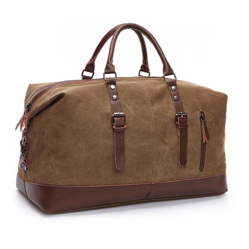 MRoyale™ Men's Canvas Leather Accent Duffle Weekend Travel Bag Duffle Travel Bag MRoyale™ Fashion Light Coffee 
