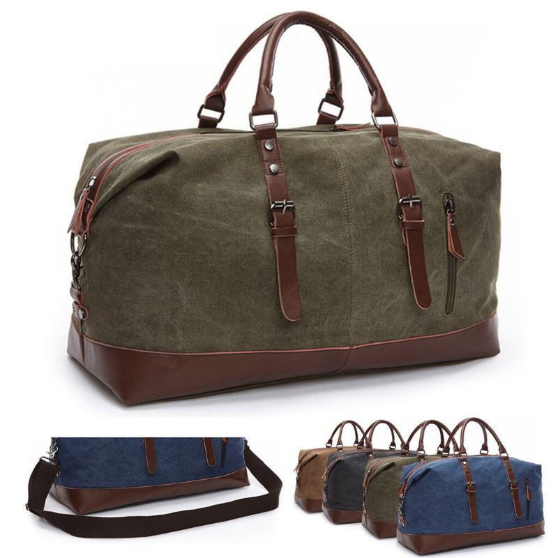 MRoyale™ Men's Canvas Leather Accent Duffle Weekend Travel Bag