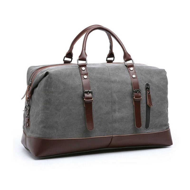 MRoyale™ Men&#39;s Canvas Leather Accent Duffle Weekend Travel Bag Duffle Travel Bag MRoyale™ Fashion Gray 