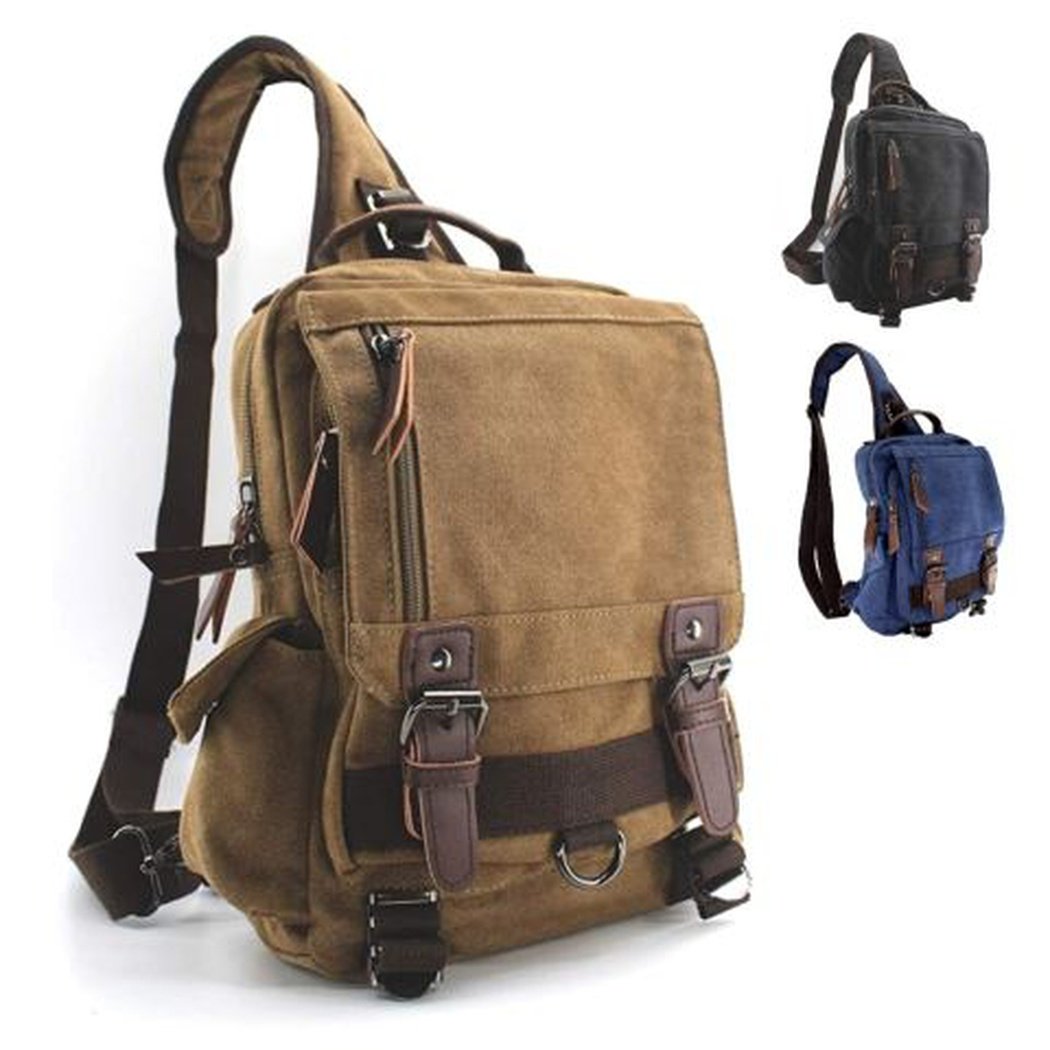 MROYALE™ Mini Sling Canvas Men&#39;s Chest Crossbody Shoulder Small Day Bag sling chest bag MRoyale™ Fashion Light Coffee 