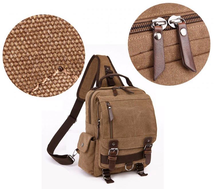 Brown Leather Small Tactical Sling Crossbody Shoulder Bag for Men Women,  Hiking Daypack Multipurpose Anti-Theft Cross Body Chest Bags, Mini One  Strap