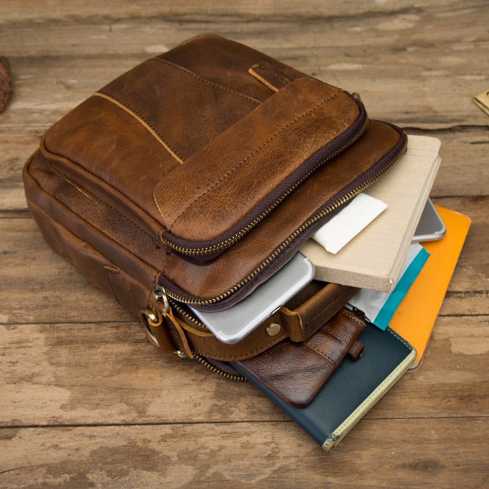 MRoyale™ Men's Leather 8" Crossbody Sling Messenger Chest Satchel Tablet Bag EliteDealsOutlet 