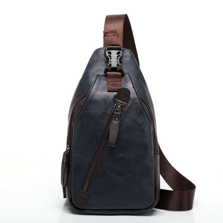 MROYALE™ Mini Sling Men's Leather Chest Crossbody Shoulder Biker Day Bag sling chest bag MRoyale™ Fashion Dark Blue 