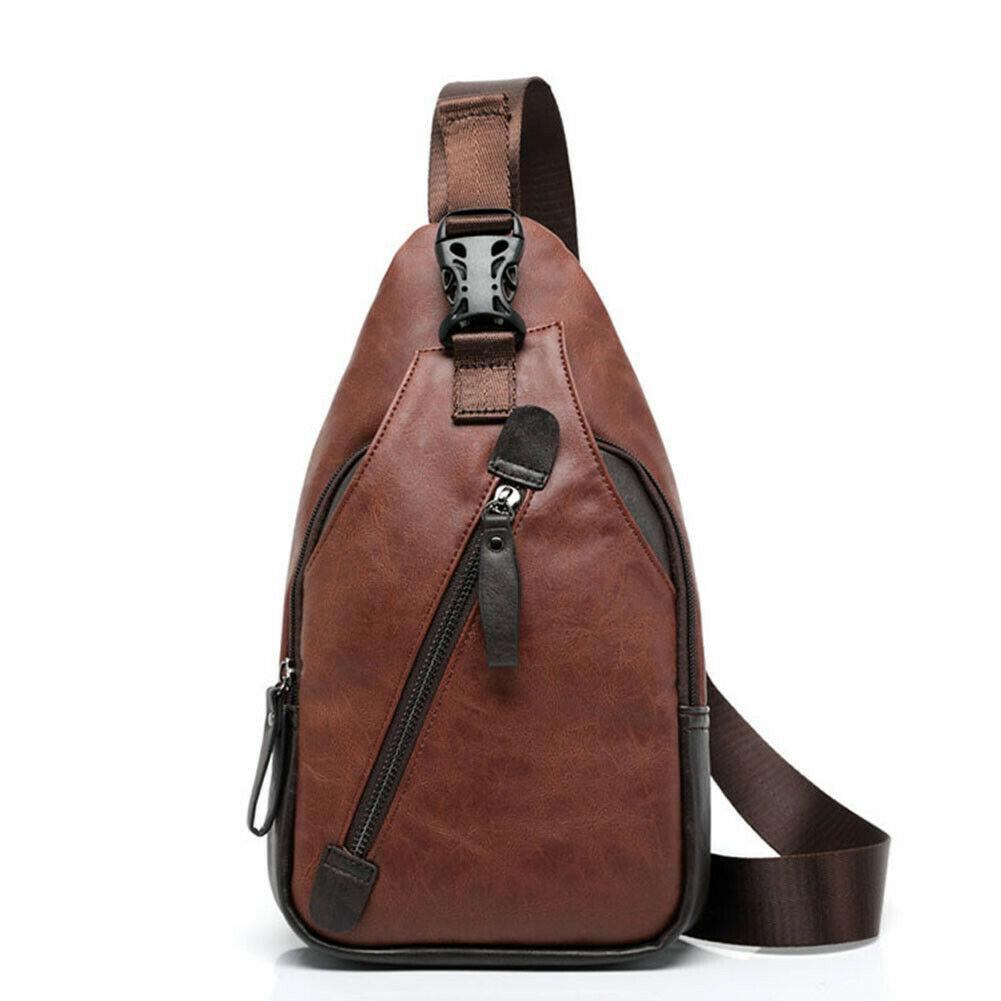 MROYALE™ Mini Sling Men's Leather Chest Crossbody Shoulder Biker Day Bag sling chest bag MRoyale™ Fashion Brown 