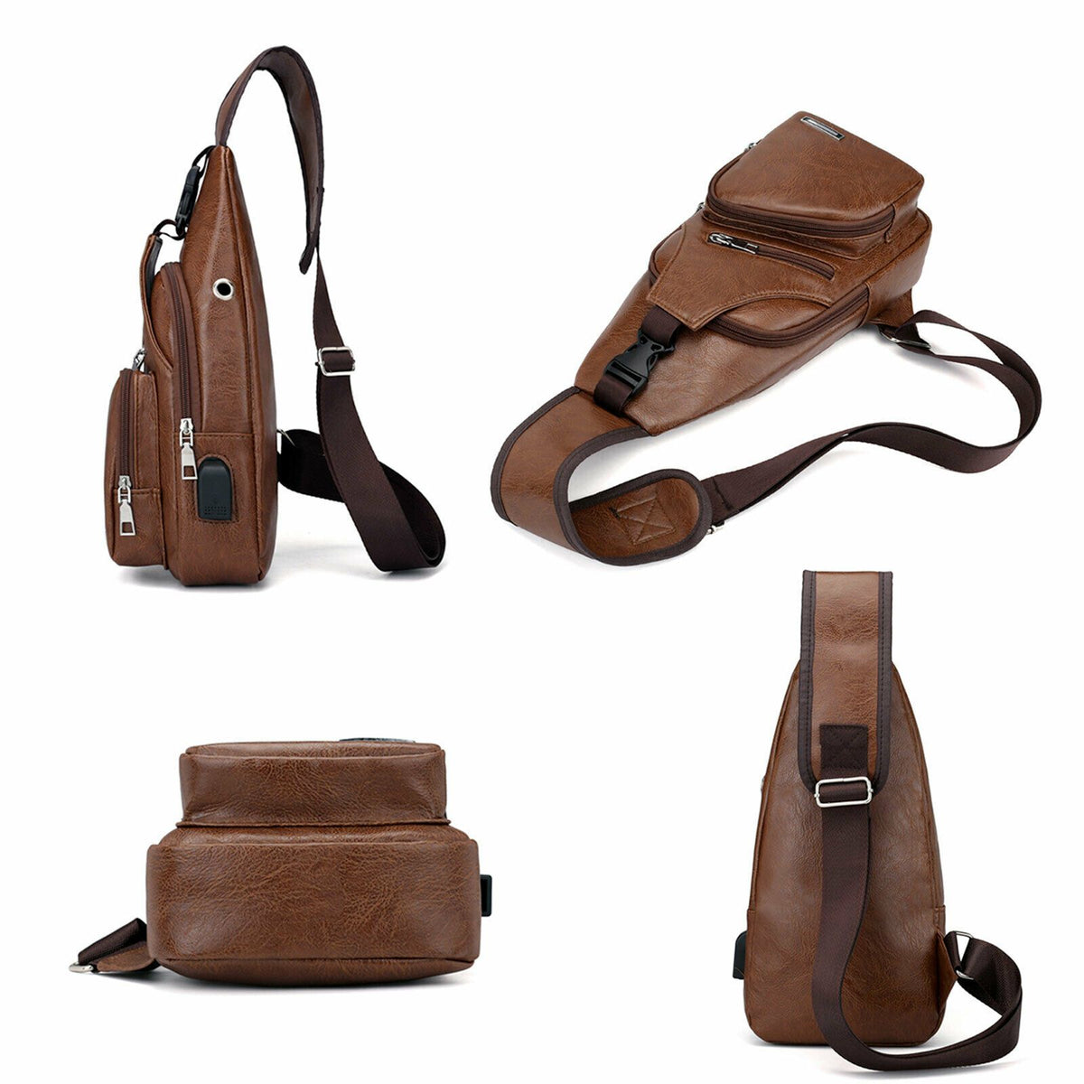 MROYALE™ Mini Sling Men&#39;s Leather USB Chest Crossbody Shoulder Day Bag sling chest bag MRoyale™ Fashion 