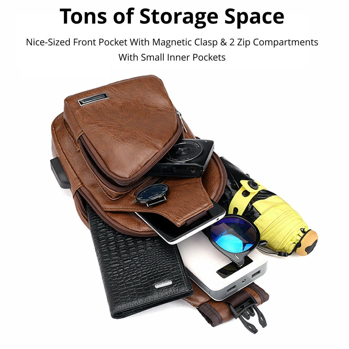 MROYALE™ Mini Sling Men&#39;s Leather USB Chest Crossbody Shoulder Day Bag sling chest bag MRoyale™ Fashion 