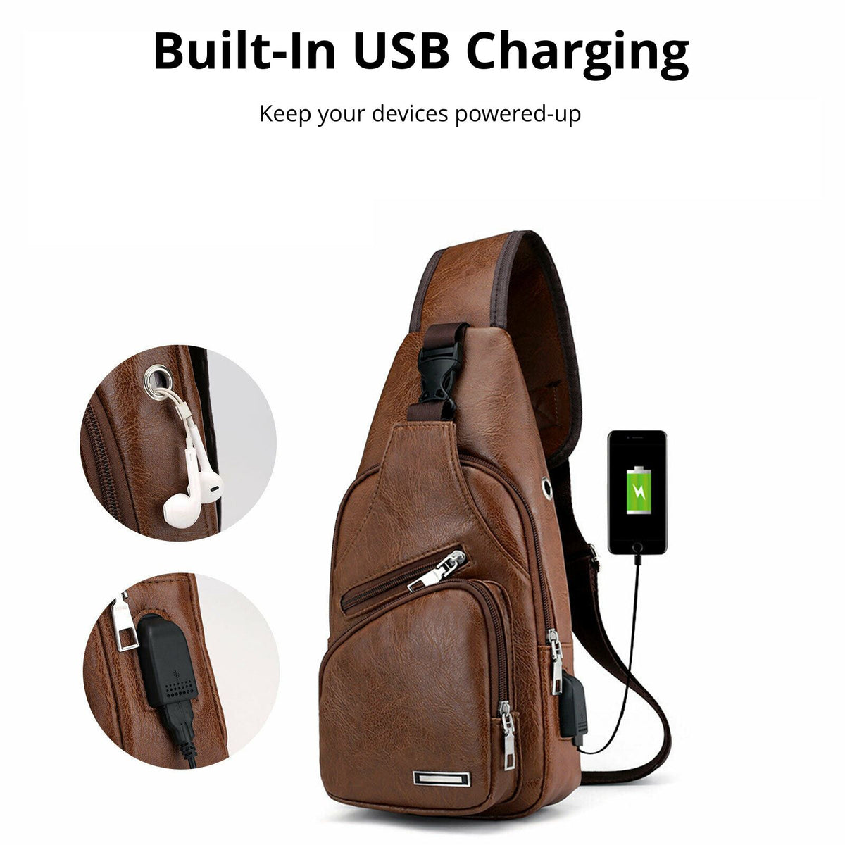 MROYALE™ Mini Sling Men&#39;s Leather USB Chest Crossbody Shoulder Day Bag sling chest bag MRoyale™ Fashion 