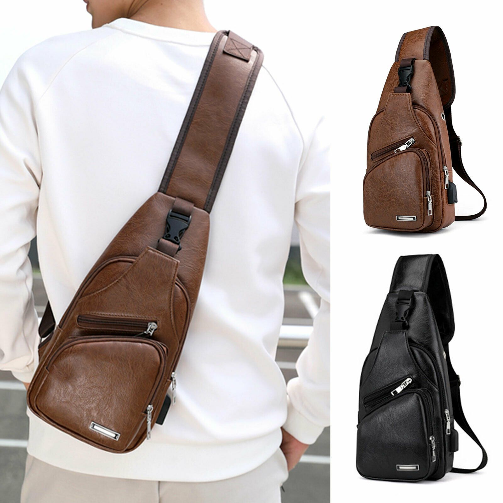 MROYALE™ Mini Sling Men's Leather USB Chest Crossbody Shoulder Day Bag sling chest bag MRoyale™ Fashion 