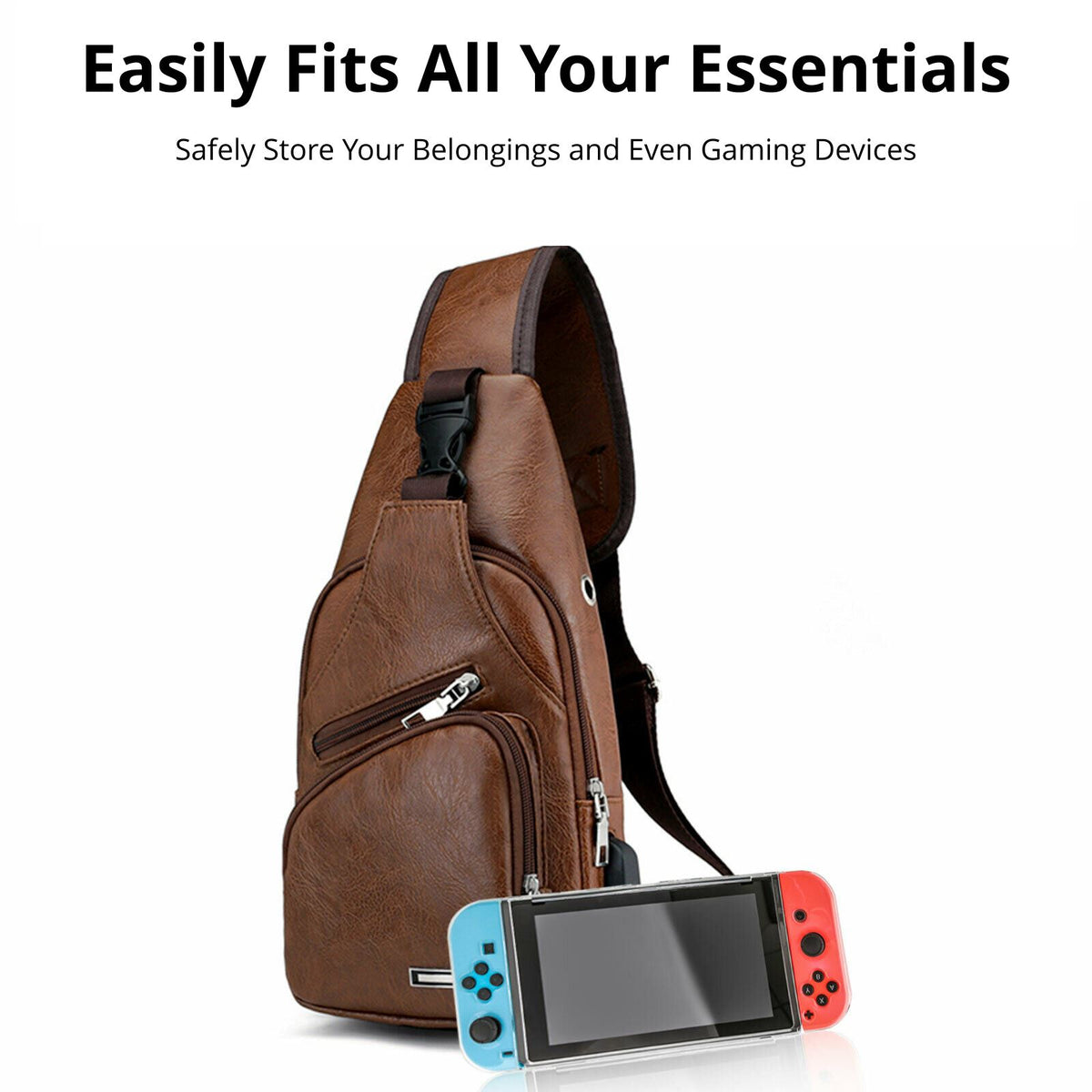 MROYALE™ Mini Sling Men&#39;s Leather USB Chest Crossbody Shoulder Day Bag sling chest bag MRoyale™ Fashion 