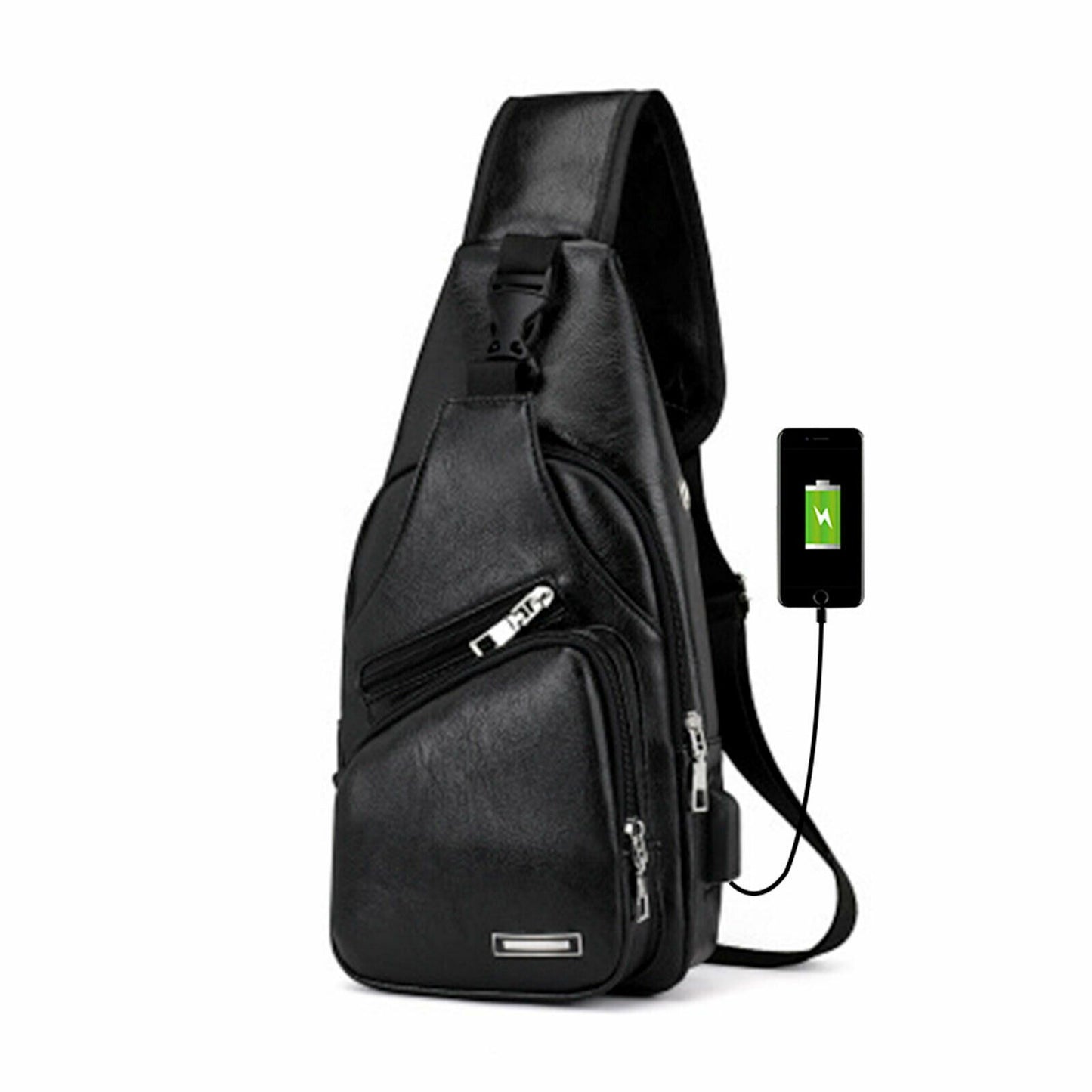 MROYALE™ Mini Sling Men's Leather USB Chest Crossbody Shoulder Day Bag sling chest bag MRoyale™ Fashion Black 