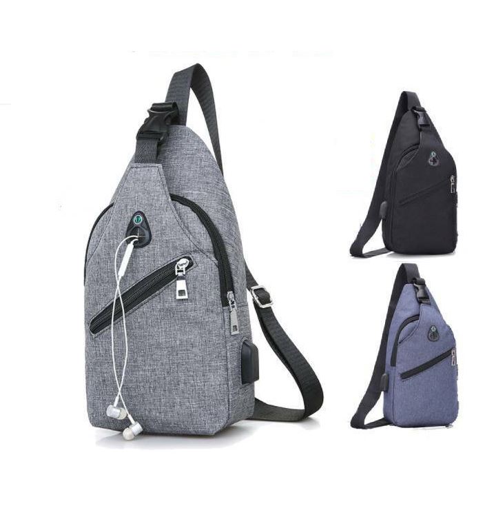 MROYALE™ Mini Sling Men&#39;s Oxford USB Chest Crossbody Shoulder Day Bag sling chest bag MRoyale™ Fashion Gray 