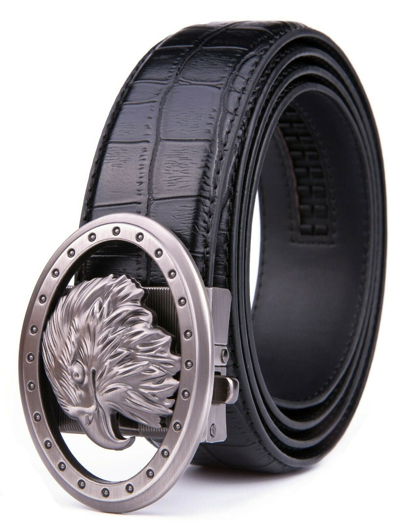 MRoyale™ Eagle Buckle Leather Ratchet Belt | Men&#39;s Eagle Automatic Adjustable Buckle mens belts MRoyale™ 