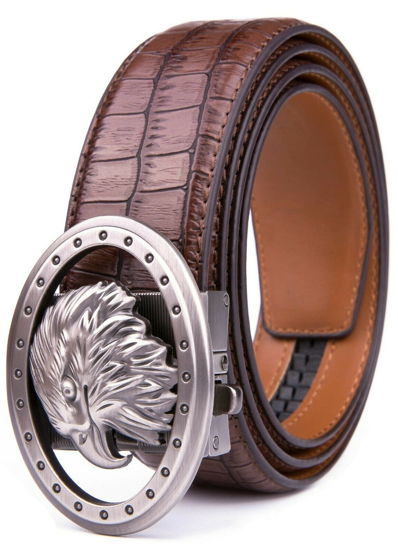 MRoyale™ Eagle Buckle Leather Ratchet Belt | Men's Eagle Automatic Adjustable Buckle mens belts MRoyale™ 