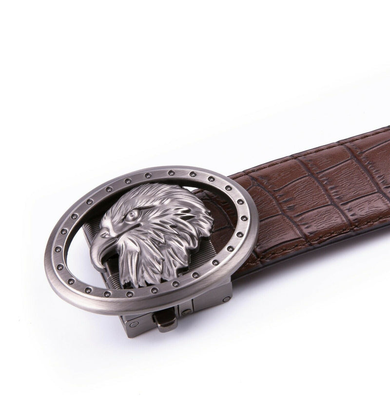 MRoyale™ Eagle Buckle Leather Ratchet Belt | Men&#39;s Eagle Automatic Adjustable Buckle mens belts MRoyale™ 