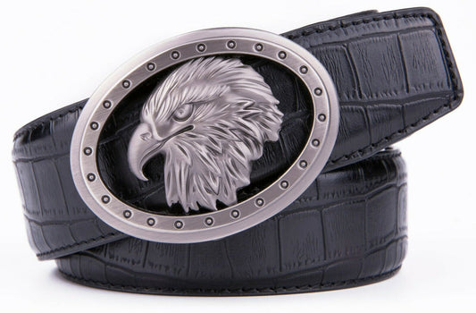 MRoyale™ Eagle Buckle Leather Ratchet Belt | Men's Eagle Automatic Adjustable Buckle mens belts MRoyale™ Black 32/34 
