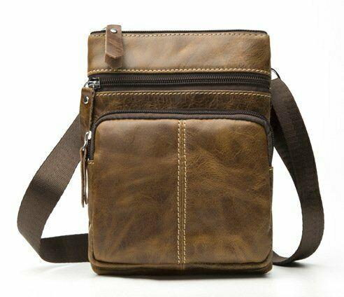MRoyale™ Men's Small Leather Crossbody Messenger Bag | Handbag, Purse, Satchel sling chest bag MRoyale™ Khaki 